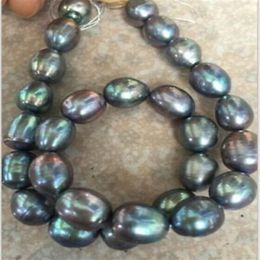 Fast stnning 10-12mm tahitian baroque black green grey pearl Loose beads 18inches227Q