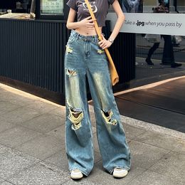 Women s Jeans Ripped Hole Maxi Long Denim Pant trousers korean clothes 2023 plus size harajuku streetwear y2k summer high waist 230720