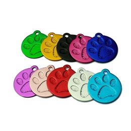Dog Tag Id Card Wholesale 20Pcs Round Paw Aluminium Alloy Pet Necklace Id Tag For Pets Collar Ring Personalized Custom Cute Engraved Dhhte