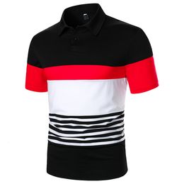 Men's Polos Men Short Sleeve Polo Shirt Contrast Colour Splicing And Stripe Design Tops Streetwear Casual Fashion Lapel 230720