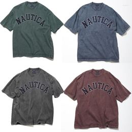 Men's T Shirts For Men Women Nautica Cold Dyed Washed Worn Short-sleeved Heavy Cotton Embroidered Undershirts Summe