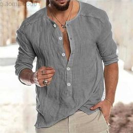 Men's Casual Shirts Mens Linen Blouse Long Sleeve Baggy Buttons Autumn Solid Comfortable Cotton And Linen Casual Loose Holiday Shirts Male Tee Tops L230721