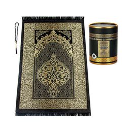 Muslim Prayer Rug Gift Taffeta Kaaba Patterned 99 Beaded 6 mm Rosary Cylinder Box Islamic Lightweight Thin Bright Tassel 211104251J