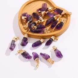 Natural amethyst pendant irregular crystal raw stone gold plated Charms for Necklace Earrings Jewellery Making Accessory