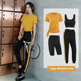 Active Sets Women Yoga Clothing Four Pieces Anti-static Workout Clothes Trouser Bra Set Female Sports Gym Suit Quick-drying Outfits