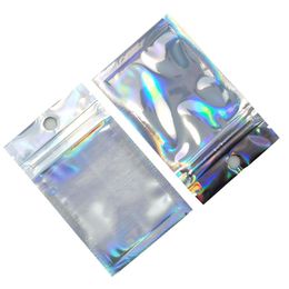 100Pcs lot Clear Holographic Aluminum Foil Ziplock Package Bag Snack Seal Seal Plastic Mylar Pouch for Party Gifts Craft Packing2470