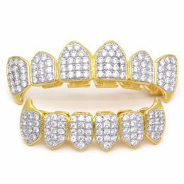 18K Gold Silver Plated Top and Bottom Grillz Set Mouth Teeth Grills High Quality Mens Body Jewelry195n