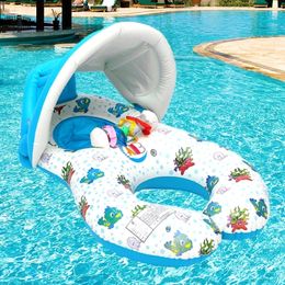 Sand Play Water Fun Portable Baby Pool Float Neck Ring With Sunshade Portable Mother Children Swim Circle Inflatable Safety Swimming Ring Float Seat 230720