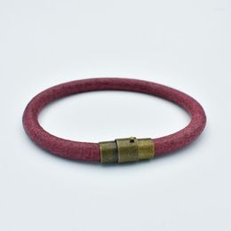 Charm Bracelets Smooth Reddish Brown Genuine Leather Bracelet Copper Magnetic Clasp Handmade Men Vintage Bangles For Women
