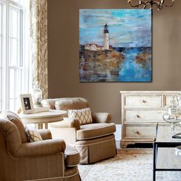 Handmade Canvas Art Lighthouse Dream Floral Artwork Dining Area with Impressionistic Landscape Decor