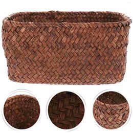 Dinnerware Sets Toy Basket Seaweed Finishing Desktop Woven Car Trash Bin Storage Sundries Organizer Home Decors Container Office Decorations