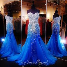 Sexy Elegant Mermaid Prom Dresses Pageant Women Lace up Long Tulle with Rhinestones Runway Corset Long Formal Evening dress Party 198s