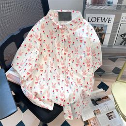 Women's Blouses Oversized Young Style Kawaii Printing Loose Turn-down Collar Short Sleeve Blouse Female Casual Trend Buttons Shirt
