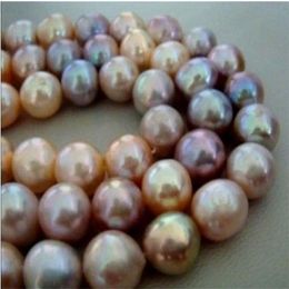 New Fine Pearls Jewellery 10-11mm natural Australian south sea gold pink purple pearl necklace 19inches 14k268Z