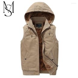 Men's Vests Autumn And Winter Waistcoat Detachable Hood Plush Thick Middle-aged Elderly Leisure