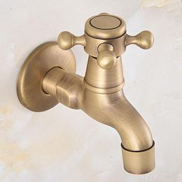 Bathroom Sink Faucets Antique Brass Single Hole Wall Mount Basin Kitchen Faucet Cold Outrood Garden Bibcock Mop Pool Taps 2av321
