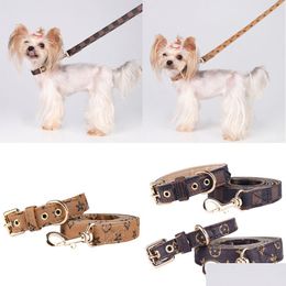 Dog Collars Leashes Designs Adjustable Pu Leather Pet Fashion Letters Print Old Flowers For Cat Necklace Durable Neck Decoration A Dh4Ya