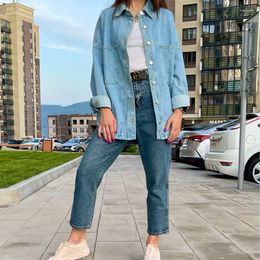 Women's Blouses Denim Shirt Jacket Oversize Coat With Pocket Long Sleeve Button Top Fashion Outwear Woman Trf Ins