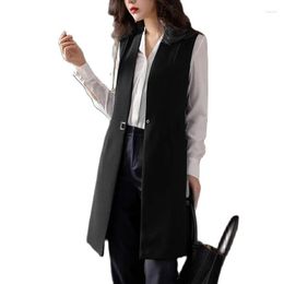 Women's Vests Fashion Design Suit Vest Waistcoat Mid-Length Spring Autumn V-Neck Thin Sleeveless Jacket Business Clothes