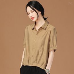 Women's Blouses POLO Collar Loose-Fitting Solid Colour Short-Sleeved Female Summer Fashion Style Design Sense Pullover Shirt