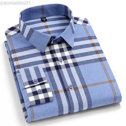 Men's Casual Shirts Men's Brushed Plaid Striped Heavy Cotton Shirt Long-Sleeve Comfortable Standard-fit Checkered Casual Flannel Gingham Shirt L230721