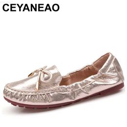 Dress Shoes CEYANEAO Bow tie Loafers Silver Gold Ballet Flats 2019 Casual Slip On Shoes Woman Shallow Soft Summer Women Flat ShoesE1681 L230721