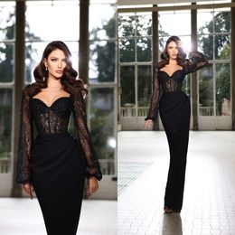 2023 Black Mermaid Prom Dress Top Lace Beading Long Sleeve Evening Dress Floor Length Formal Gowns Party Wear