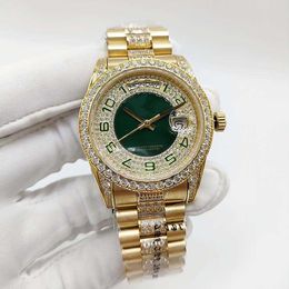 High-quality luxury Arabic green digital dial Mid-row drill 36mm Women's watch 2813 automatic steel waterproof watch