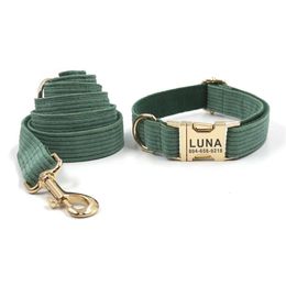 Dog Collars Leashes Personalized Collar Custom Pet Free Engraving ID Name Tag Accessory Dark Green Thick Fiber Puppy Leash 230720