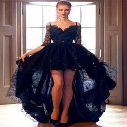 Charming Black High Low Prom Homecoming Dresses with Half Sleeves Off-the-shoulder Long Asymmetry Prom Cocktail Party Gowns310k