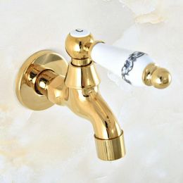Bathroom Sink Faucets Golden Brass Single Hole Wall Mount Basin Kitchen Faucet Cold Outrood Garden Bibcock Mop Pool Taps 2av148