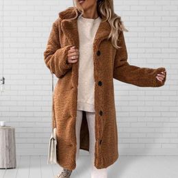 Women's Trench Coats Women Coat Plush Thicken Overcoat Autumn Winter Single-breasted Teddy Jacket Long Style Outwear Streetwear