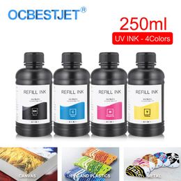 250ML 4 Colors Set LED UV Ink For DX4 DX5 DX6 DX7 Printhead For 1390 R1800 R1900 4800 4880 7880 9880 UV Flatbed Printer239x