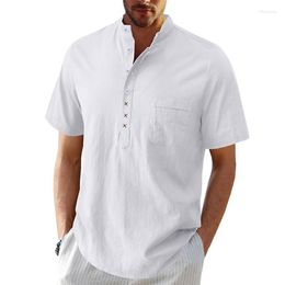 Men's Casual Shirts 2023 Summer Causal Clothing Short-sleeved Beach Fashion Shirt Cotton And Linen Solid Color For Men