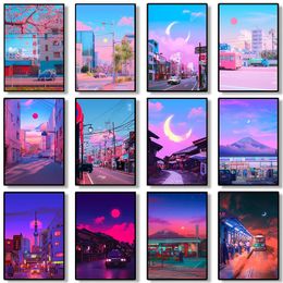80s Magic Travel City Canvas Painting Poster Aesthetic Japan Night Street Car Posters Decoration For Wall Art Home Kawaii Living Room Decor w06