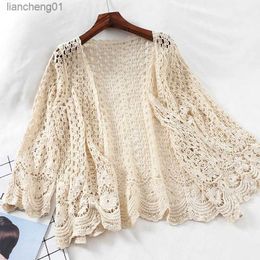 Open Lace Cardigan Crocheted Hollow Out Shrug Female Casual White Flower Floral Open Stitch Women Sweater Loose Knitted Outwear L230619