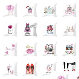 Pillow Case Flowers Per Bottles Pillowcase Girl High Heel Printed Throw Er 45X45Cm Valentine Day Home Decor Drop Delivery Garden Tex Dhpz1