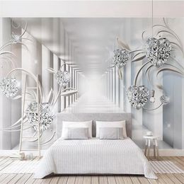 Po Wallpaper 3D Stereo Abstract Space European Style Pattern Diamond Murals Wall Papers Living Room TV Background Wall Decor180x