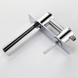 Unique Design In Wall Mounted LED Waterfall Spout 3 Color Change automatic Bathroom Basin Faucet Chrome Brass Sink Mi2989