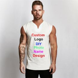 Men's Tank Tops Brand custom DIY printing V-neck Cotton Gym Clothing Mens Workout Sleeveless Shirt Bodybuilding Tank Top Fitness Vests 230720