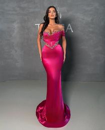 Dubai Arabic Hot Pink Plus Size Sheath Evening Dresses One Shoulder Beaded Sequined Coutout Formal Wear Party Dress Pageant Engagement Celebrity Evening Gowns