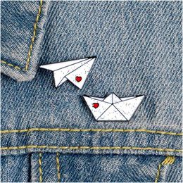 Pins Brooches Paper Plane Boat Enamel Pins Custom Love Lapel Pin Shirt Bag Aircraft Ferry Badge Mini Jewellery Gift For Kids Friends Dhoml