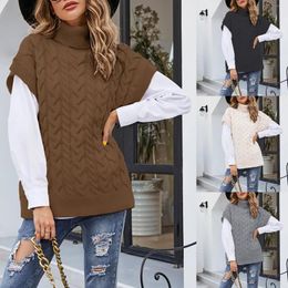 Women's Sweaters Knitted Turtleneck Sweater Loose Casual Ladies Pullover Jumpers 2023 Winter Sleeveless Top Female