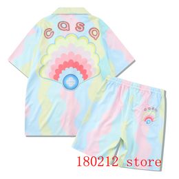 Men's Tracksuits Rainbow Dream Casablanca Shortpant Shirt Set Men Women Hawaii Beach Colourful Wave Pattern Short Suit 230720