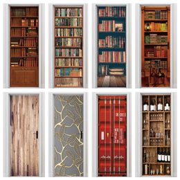 Wall Stickers 3D Library Door Sticker SelfAdhesive Vinyl Room Study Decoration Wallpaper Wood Renovation Cover Decal Murals 230720