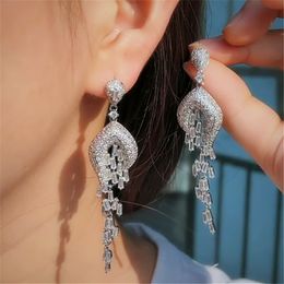 Charm Long Tassel Diamond Earring Designer for Woman Party Whie AAA Cubic Zirconia S925 Sterling Silver Needle South American Womens Wed Dangle Earrings Jewelry