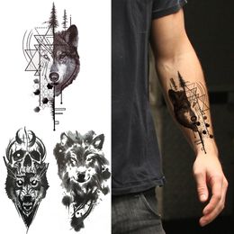 3D Realistic Wolf Fake Temporary Tattoo For Men Women Black Spray Skeleton Fake Tattoos Sticker Body Hands Painting Coyote Tatoo