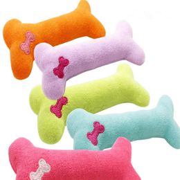 Plush Pet Dog puppy Sound Toys Bone Shape Puppy Cat Chew Squeaker Squeaky Toy pillow solid color five colors 20pcs l2717