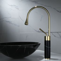 Bathroom Faucet Brushed Gold Basin Faucet Brass and Marble Sink Mixer Tap Hot Cold Sink Faucet Bathroom Lavotory Faucet