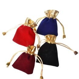 7 9cm Velvet Beaded Drawstring Pouches 100pcs lot 4Colors Jewellery Packaging Christmas Wedding Gift Bags Black Red283V